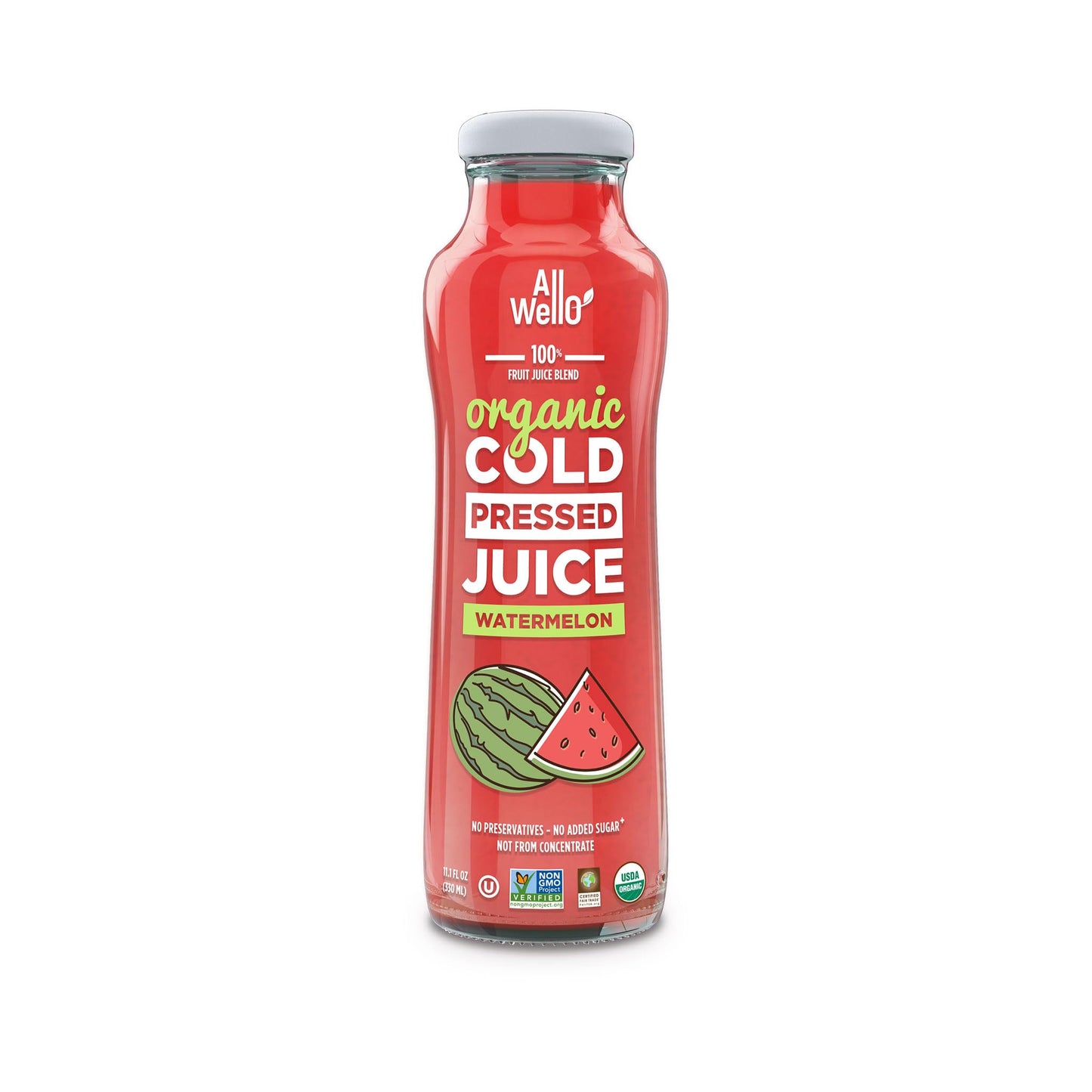 AllWellO Organic Cold Pressed Juice Drinks with Real Fruits and Vegetables Gluten Free Non-GMO Healthy Juices No Preservatives No Sugar Added (Watermelon  6 Pack)