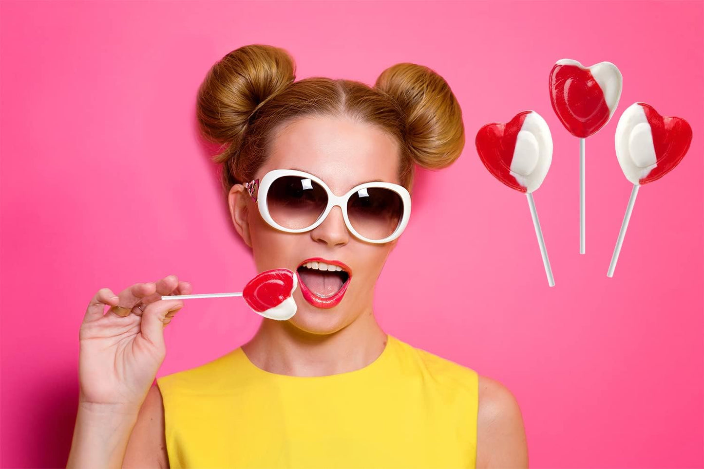 The Dreidel Company Valentines Day Lollipops, Red Heart Shaped, Strawberry N Cream, 48-Pack, 2 Pound