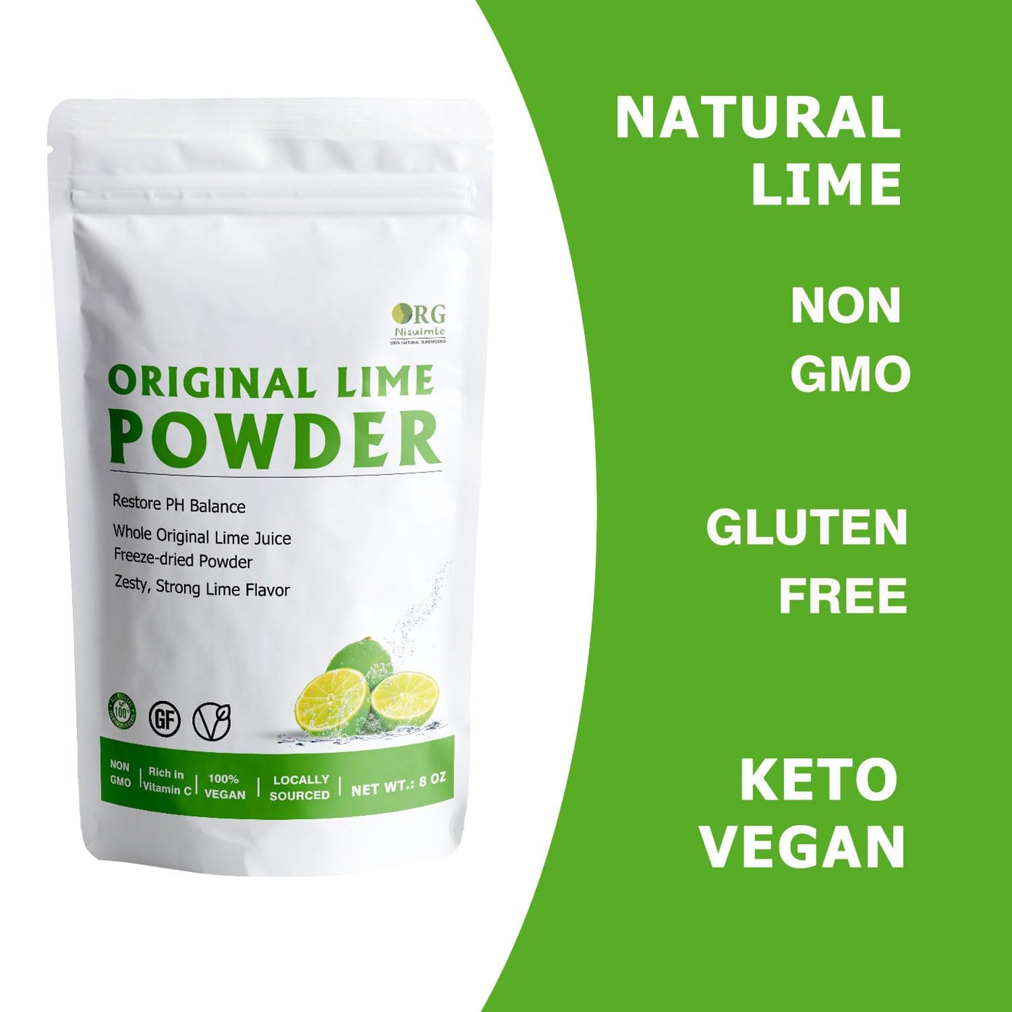Orgnisulmte Lime Juice Powder, 8 Oz, Fresh Lime Juice Freeze Dried Powder Filler Free, Rich In Natural Vitamin C, Great Flavor For Soda, Baking And Cooking 227G
