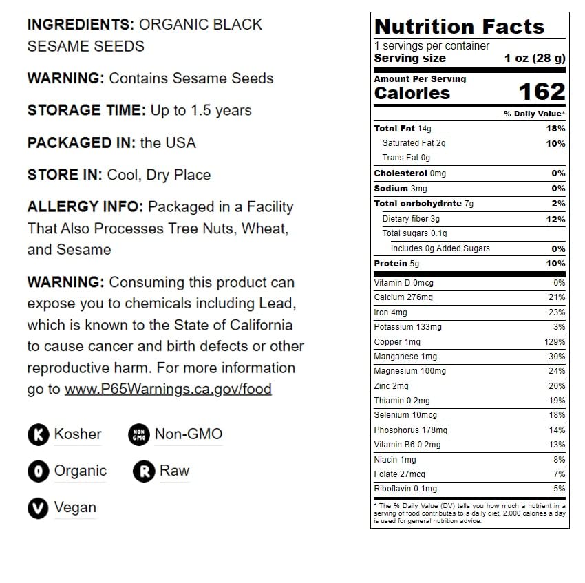 Food To Live Organic Black Sesame Seeds, 10 Pounds Non-Gmo, Raw Unhulled Kala Til Seeds, Unroasted, Kosher, Vegan, Bulk. Good So