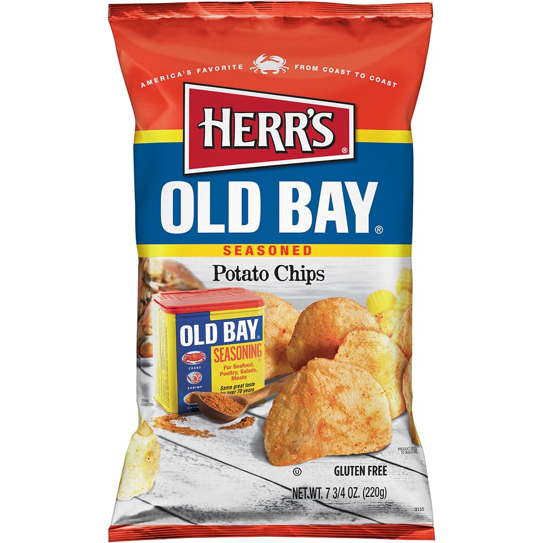 HERRS OLD BAY Potato Chips, Pack of 6 Bags, 7.75oz Total