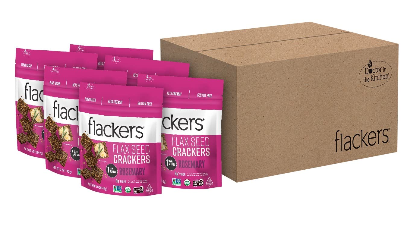 Flackers Organic Rosemary Flaxseed  Ers, 5 Ounce 6-Pack, Gluten Free, Non Gmo, Vegan, Keto Snack, 9 Grams Fiber, 1 Net Carb