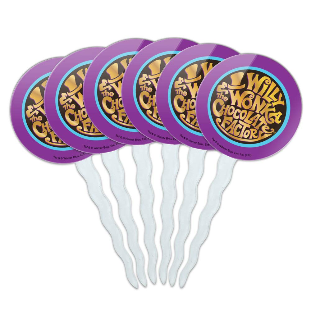 GRAPHICS & MORE Cupcake Picks Set of 6 - Willy Wonka Logo - Acrylic - Round - Model CUPCAKE.ROUND.WBGAM092.Z004892_8