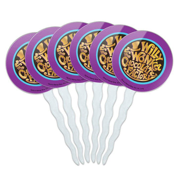 GRAPHICS & MORE Cupcake Picks Set of 6 - Willy Wonka Logo - Acrylic - Round - Model CUPCAKE.ROUND.WBGAM092.Z004892_8