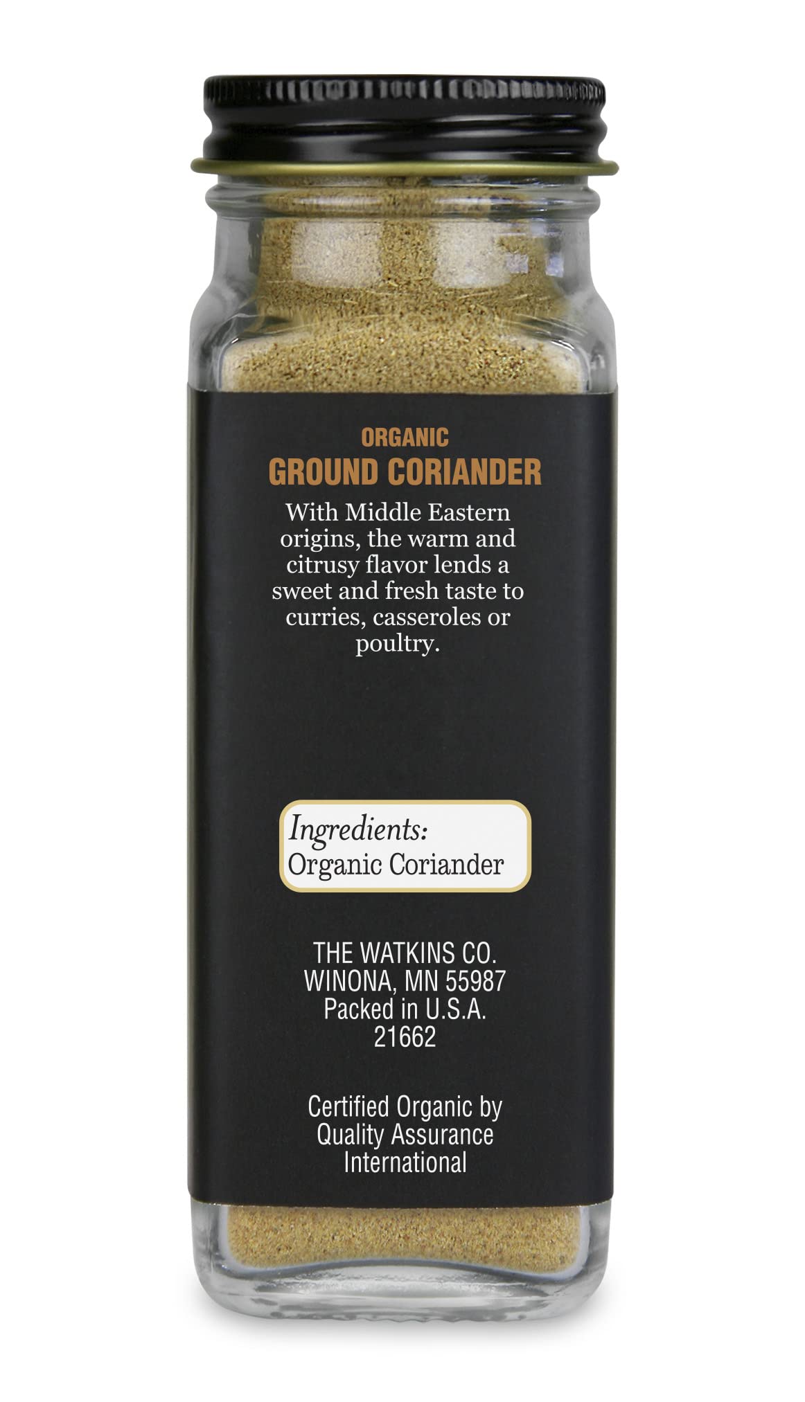 Watkins Organic Ground Coriander, 2 Oz, 1 Count, As Shown