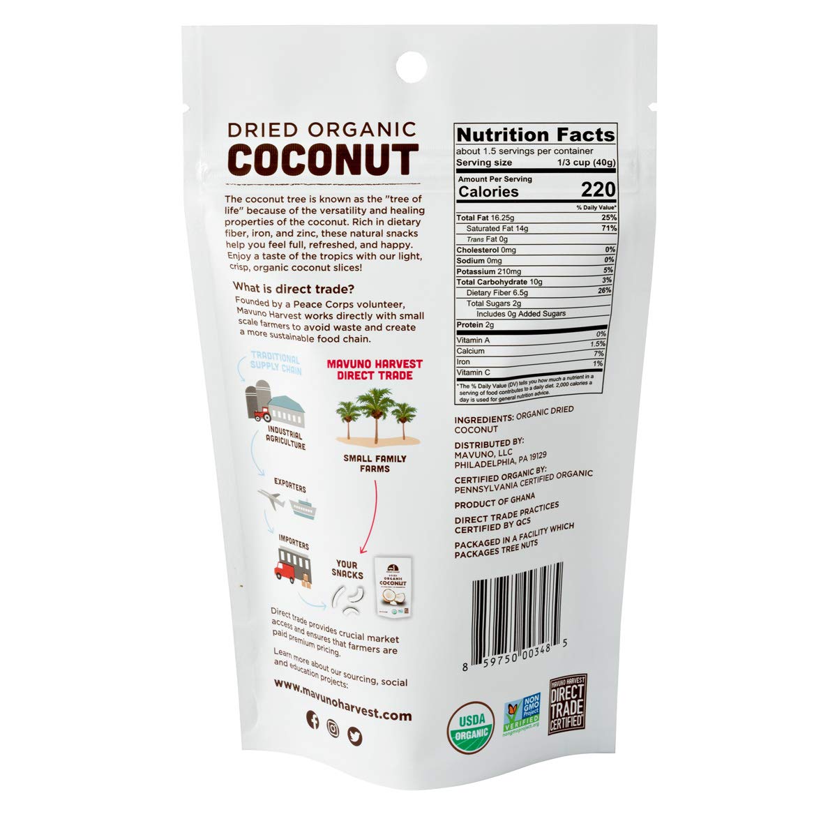 Mavuno Harvest Coconut Chips Dried Fruit Snack | Unsweetened Organic Dried Coconut Strips | Gluten Free Snack | Healthy Snacks For Kids And Mature-Themeds | Vegan, Non Gmo, Direct Trade | 2 Ounce, Pack Of 6