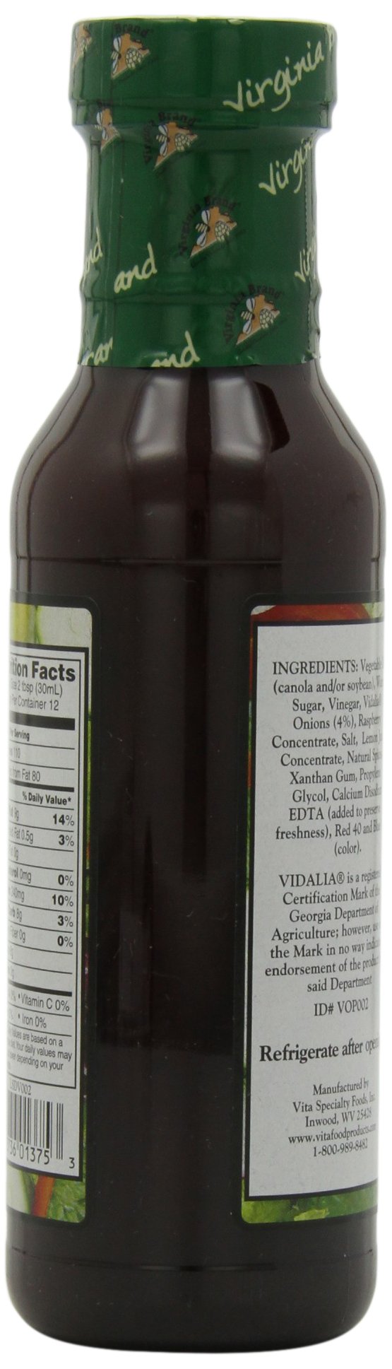 Virginia Brand Vidalia Onion Raspberry Vinegarette , 12 Ounce Bottle (Pack of 6)
