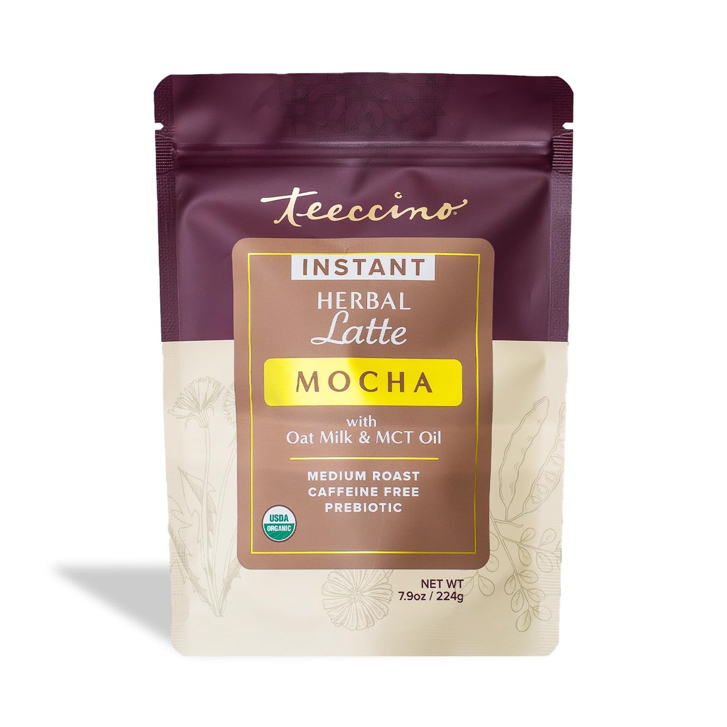 Teeccino Organic Instant Mocha Herbal Latte - 14 Servings - Creamy Oat & Coconut Latte Plus Mct Oil With Chocolaty Cacao & Dates Accenting Roasted Chicory - Prebiotic  Energy Blend-Free - 7.9 Ounces 