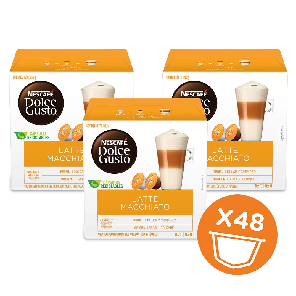 NESCAFÉ DOLCE GUSTO Coffee Pods, Latte Macchiato, 16 Count (Pack of 3), Model 12120079