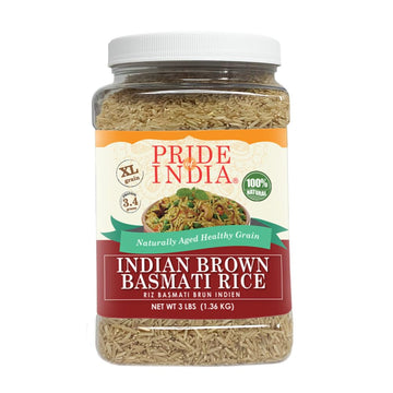 Pride Of India - Pack Of 6 - Extra Long Brown Basmati Rice - Naturally Aged Healthy Grain, 3 Lbs Jar