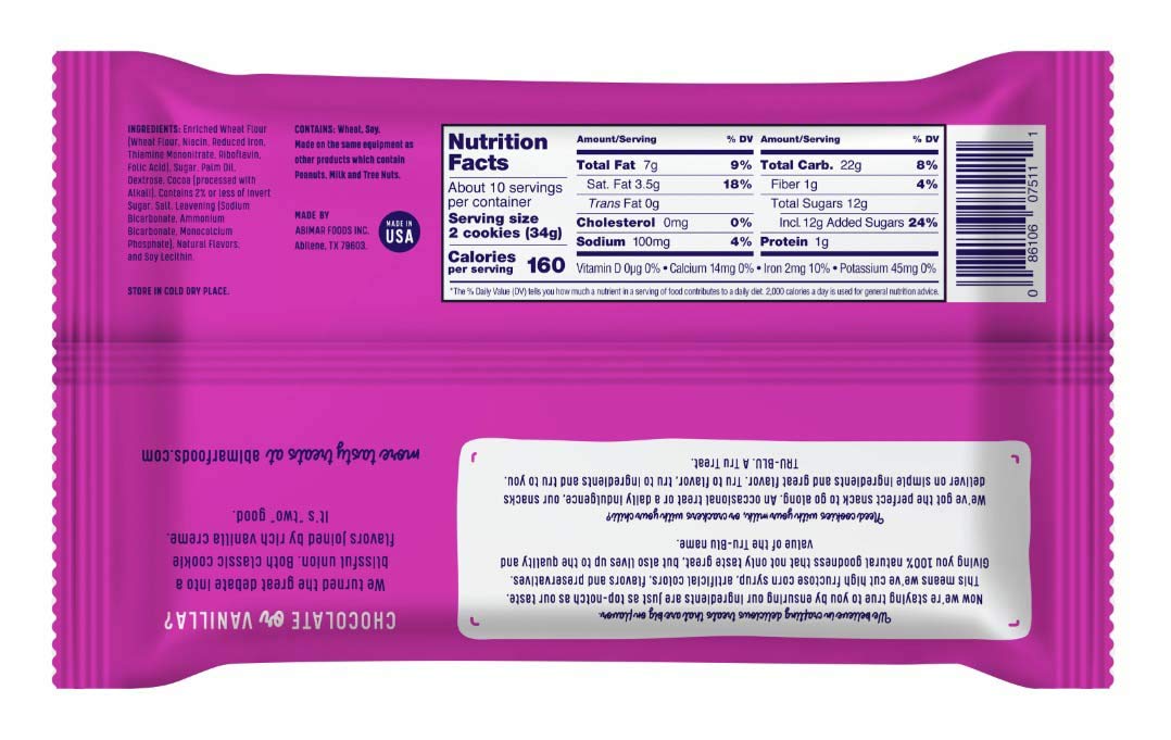 Tru-Blu Duplex Cookies with Chocolate & Vanilla Cream | No artificial ingredients | No High Fructose Corn Syrup | Made in the US