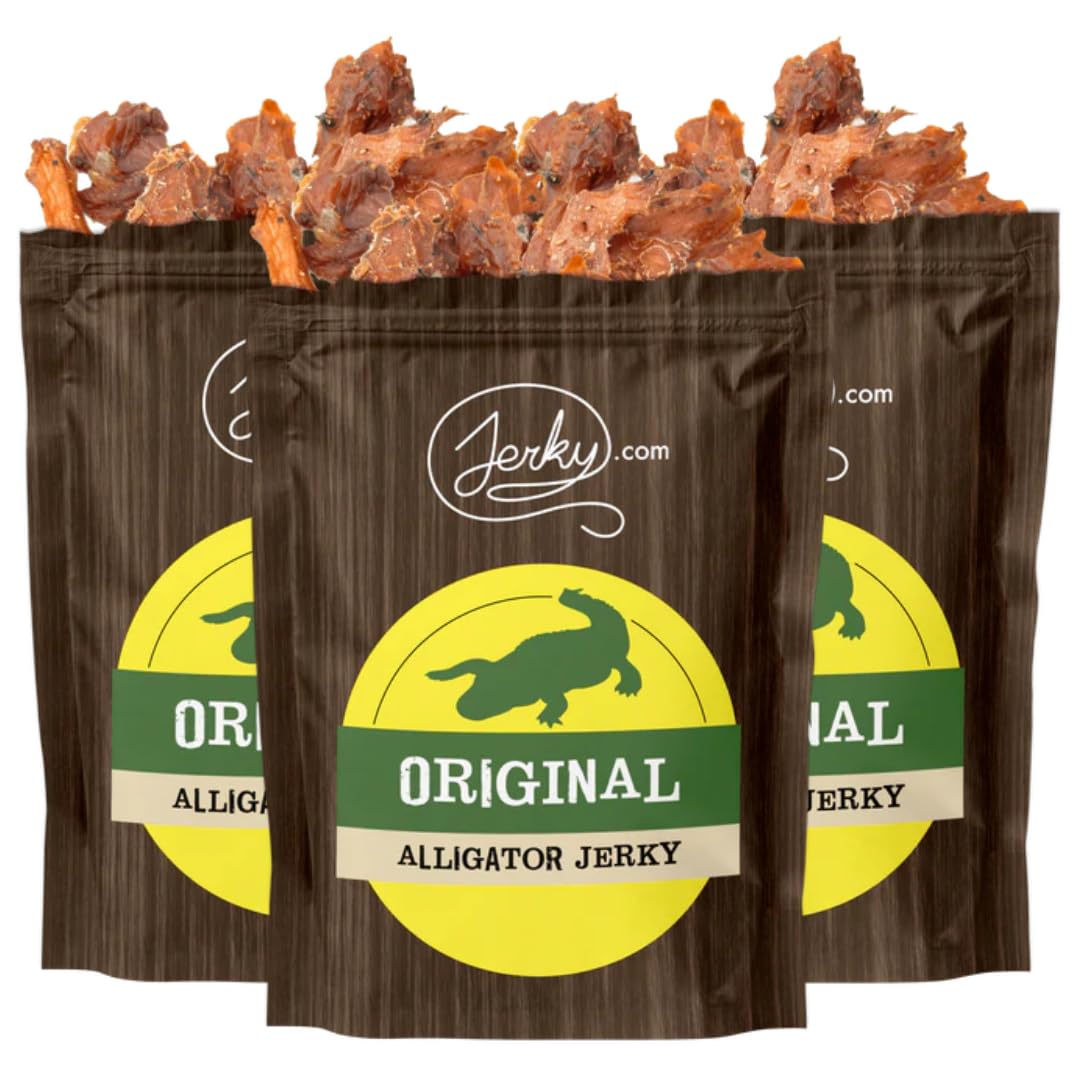 Jerky.com Exotic Original Alligator Jerky - Wild Game Meat Snacks, Exotic Snacks, High-Protein, All-Natural, No Added Preservati