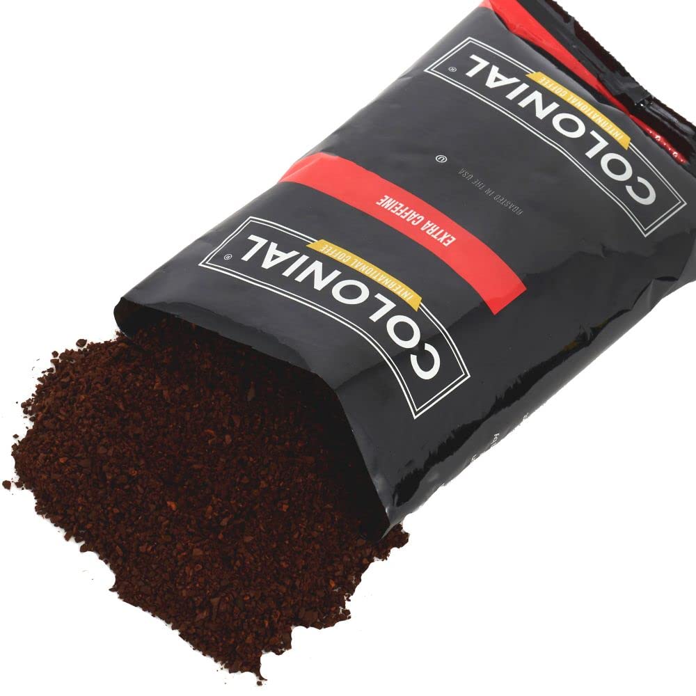Colonial Coffee Packets  Pre Ground Coffee Packs  High Caffeine Blend  Medium - Dark Roast  Bulk Single Pot Bags for Drip Coffee Makers  (2.5 oz Bags  Pack of 100)