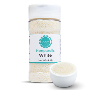 OCreme Nonpareils Sprinkles - 4oz White Non Pareil Sprinkles - Colorful Sprinkles for Cake Decorating - Kosher Sprinkles for Ice