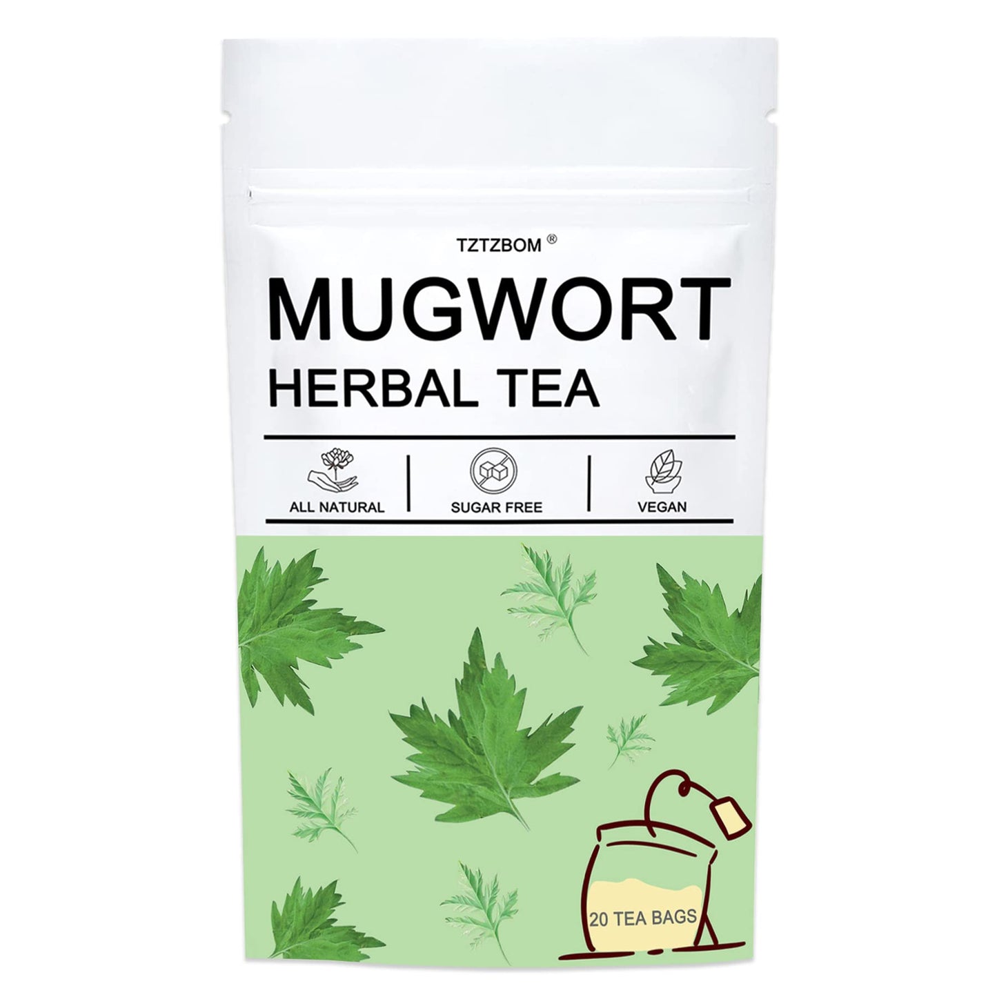TZTZBOM Mugwort Tea Bags, Caffeine Free Herbal Tea, 20 Count, 2g per Bag