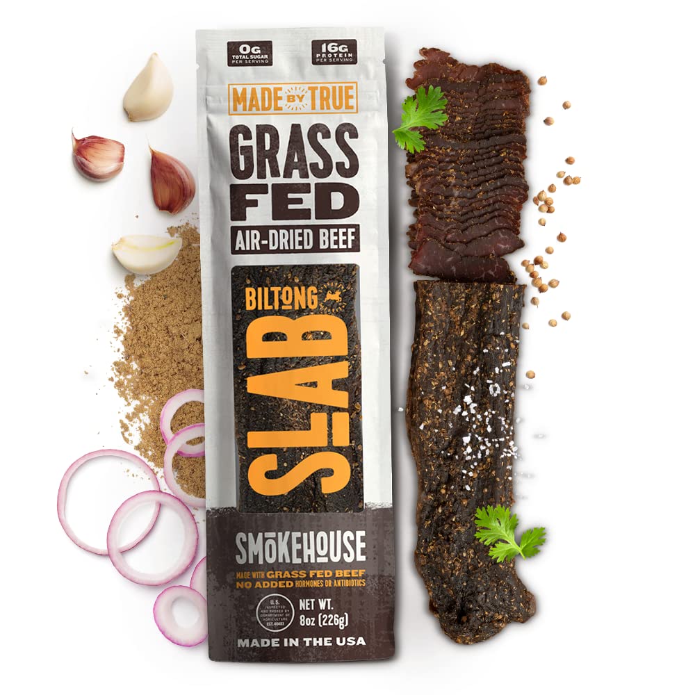 True Jerky Biltong Slab - Grass Fed Beef Jerky, High Protein, Gluten Free, 8 oz, Pack of 1