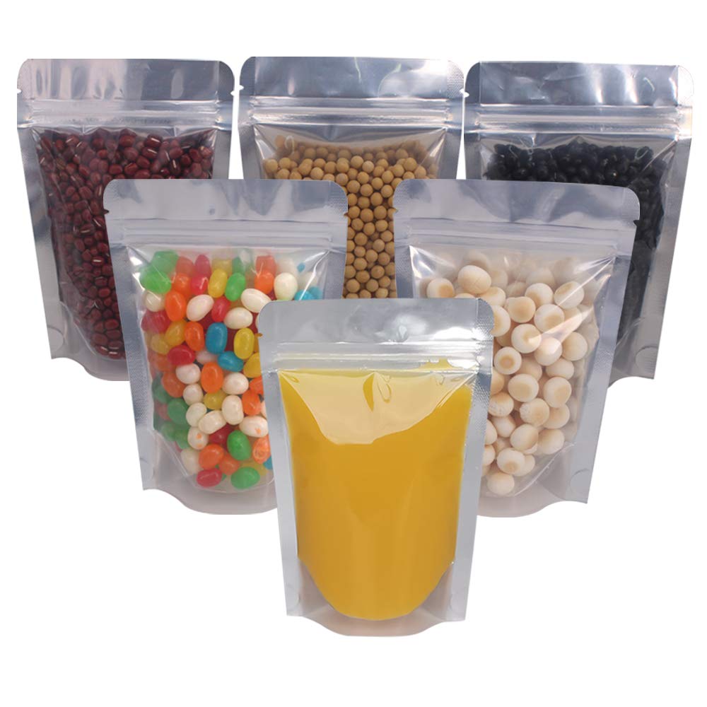 Belinlen 100 Pack 4 X 6 Inch Zipper Mylar Bags Stand Up Mylar Zip Lock Bags Clear Silver Bags Reusable Food Storage Aluminum Foi