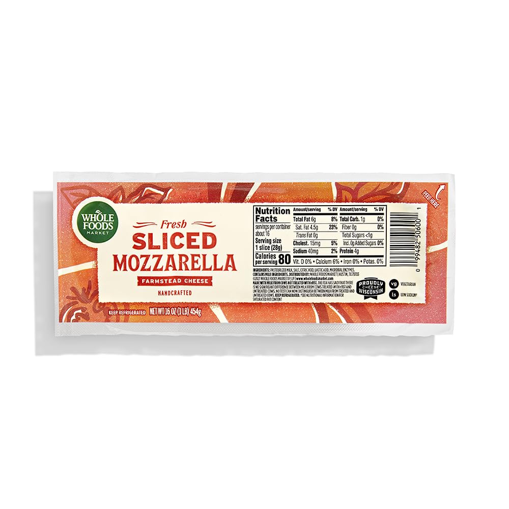 WHOLE FOODS MARKET Sliced Mozzarella Log, 16 OZ