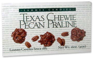 Lammes Candies Texas Chewie Pecan Praline 16Oz Caramel Pecans Pralines Boxes Individually Wrapped Chewies