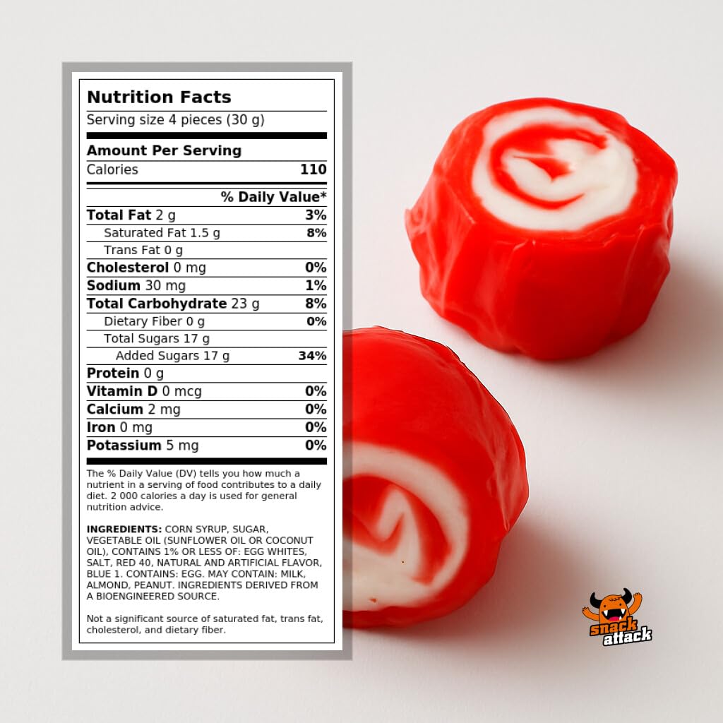 Red Licorice Salt Water Taffy by Snack Attack, Individually Wrapped Bulk 2lb Bag - Chewy Saltwater Taffy Candy | Gluten-Free, Nu