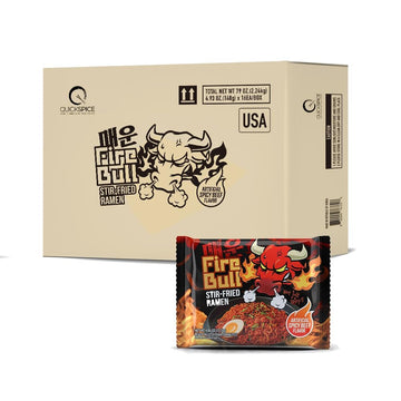FIRE BULL RAMEN Intense Spicy Stir-Fried Ramen | Thick Chewy Noodles | 32 Pouches (1 Case)