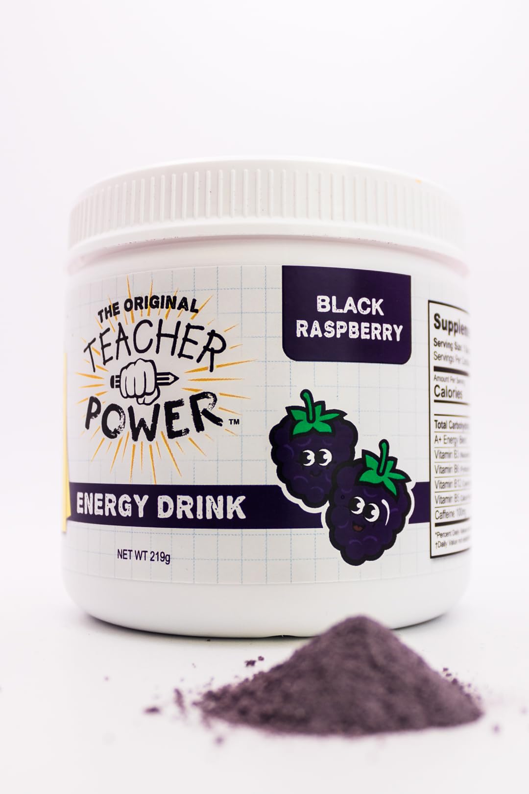 TEACHER POWER Sugar Free Energy Drink, Black Raspberry, 70 Servings, 219 Grams