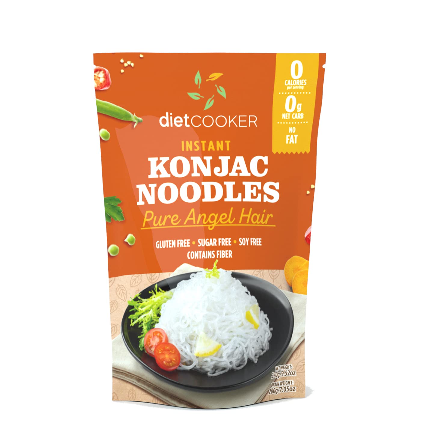 DIET COOKER Shirataki Noodles - Keto & Vegan, 9.52 oz (10 Packs), Zero Net Carbs, Low Calorie Pasta, Odor Free, Healthy Diet Food