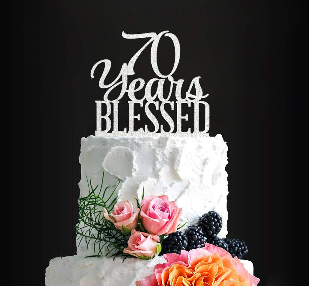 Silver Acrylic Custom 70 Years Blessed Cake Topper, 70Th Birthday Cake Topper, 70Th Wedding Anniversary Cake Topper (70 Bless)