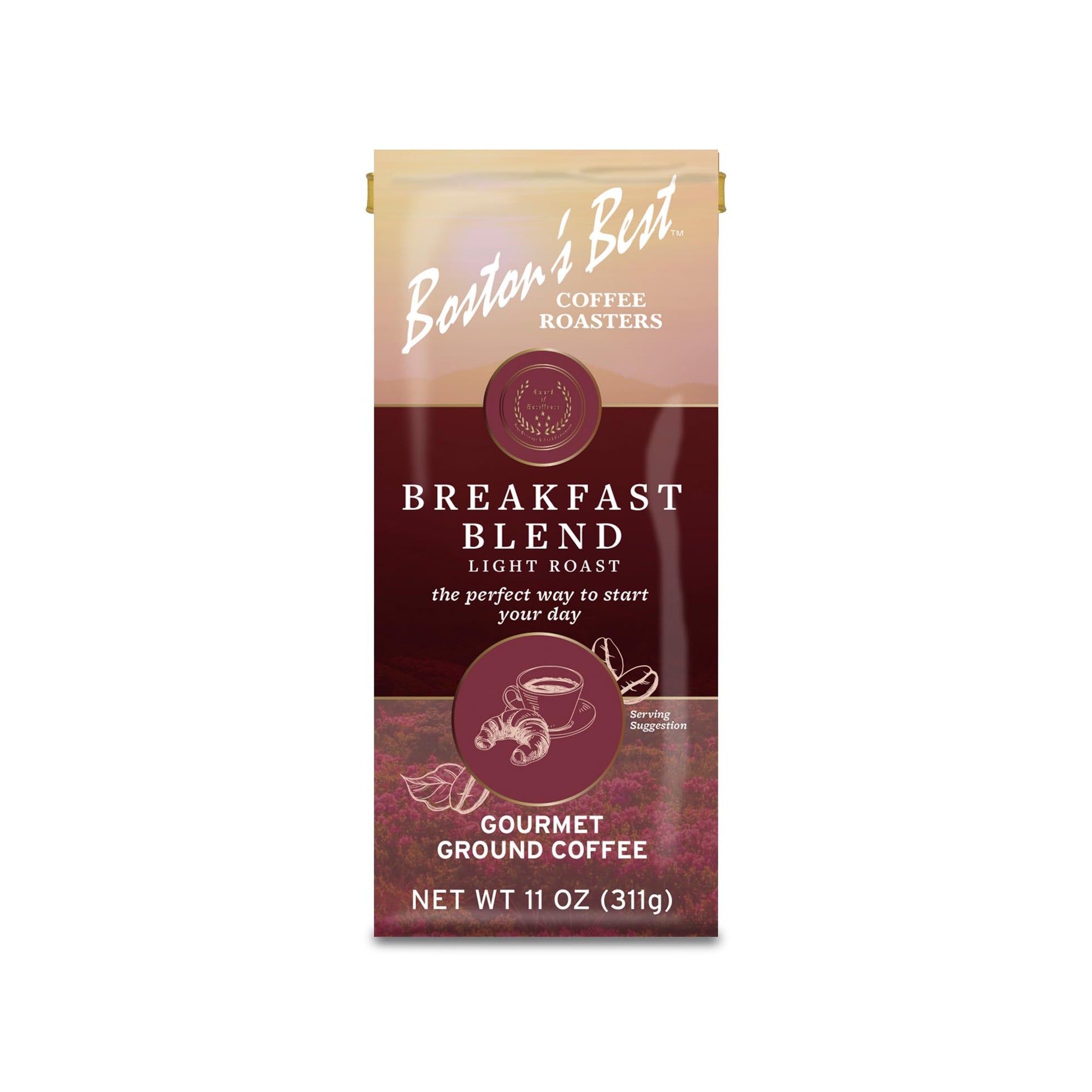 Bostons Best Coffee - Smooth Light-Roast Breakfast Blend Gourmet Coffee, Premium Ground Coffee, 11 Oz. / 311 G Coffee Bag