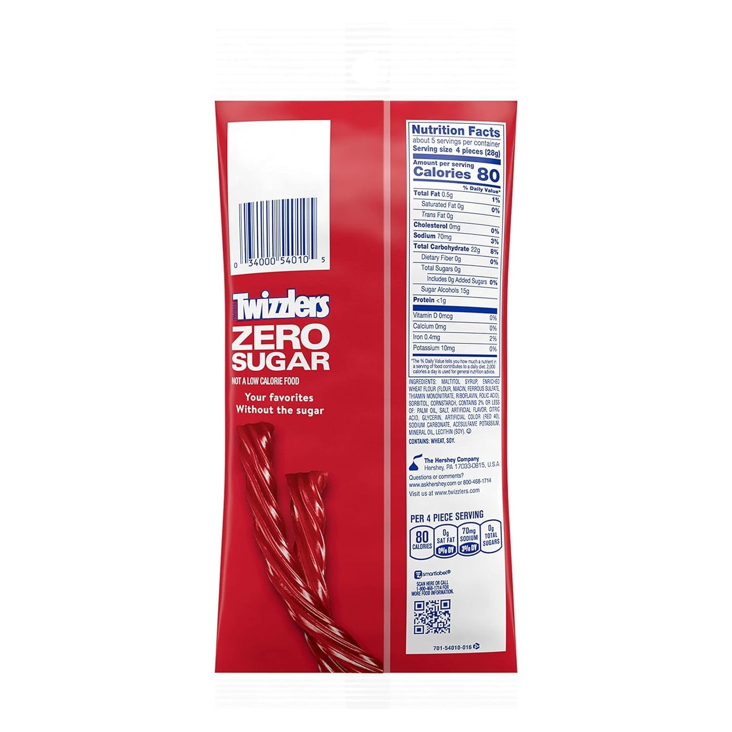 Twizz Zero Sugar Twists Strawberry Candy Bags (Strawberry, 5 Ounce (Pack Of 1))