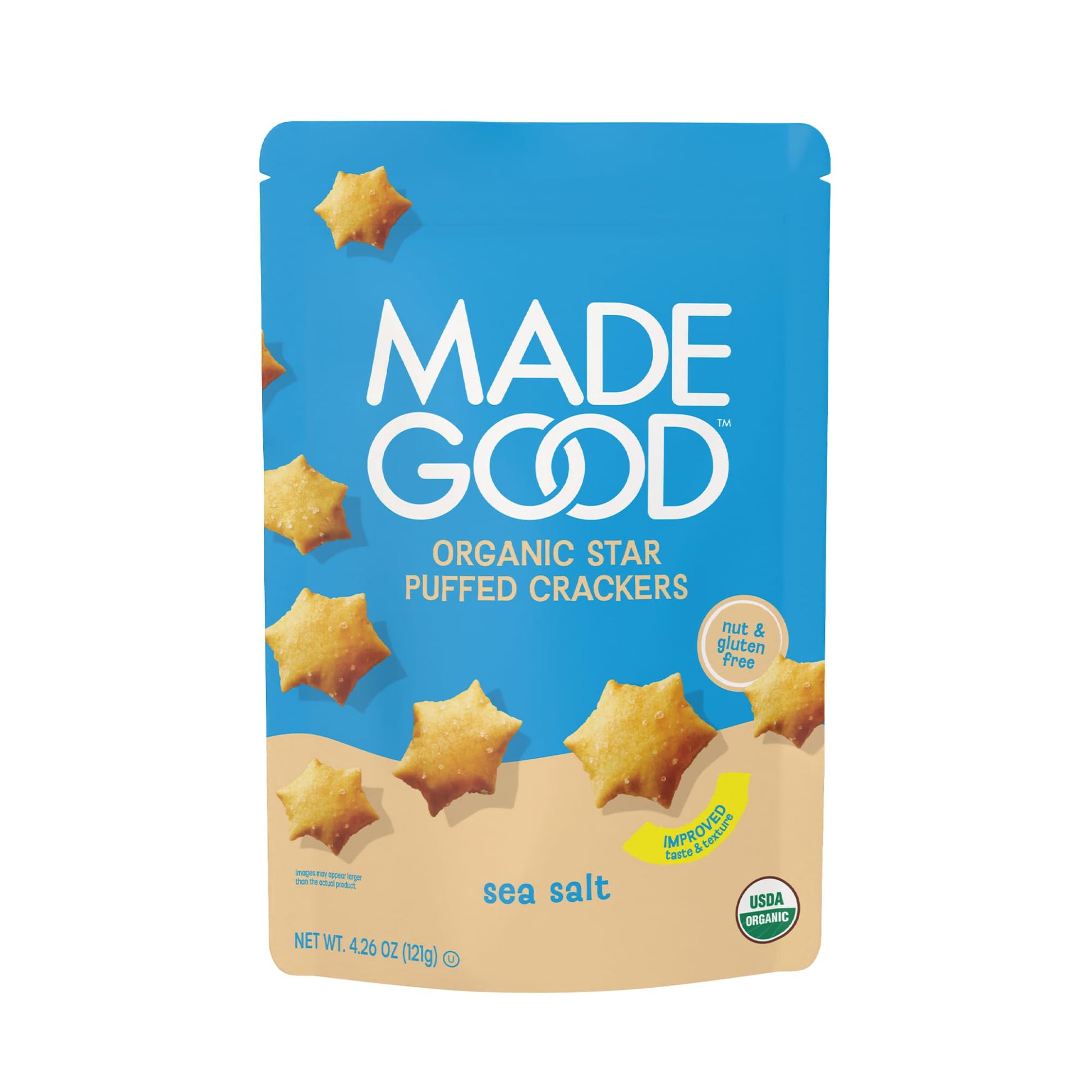 MadeGood Star Puffed Crackers, Sea Salt, 6 Bags (4.26oz Each) Gluten Free and Organic, Healthy Snacks