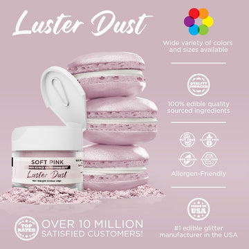 Luster Dust - Soft Pink (4G 1X Jar) | Edible Vegan Dust & Paint For Cake Decorating, Ice Cream, Desserts, Cocktails And Beverage