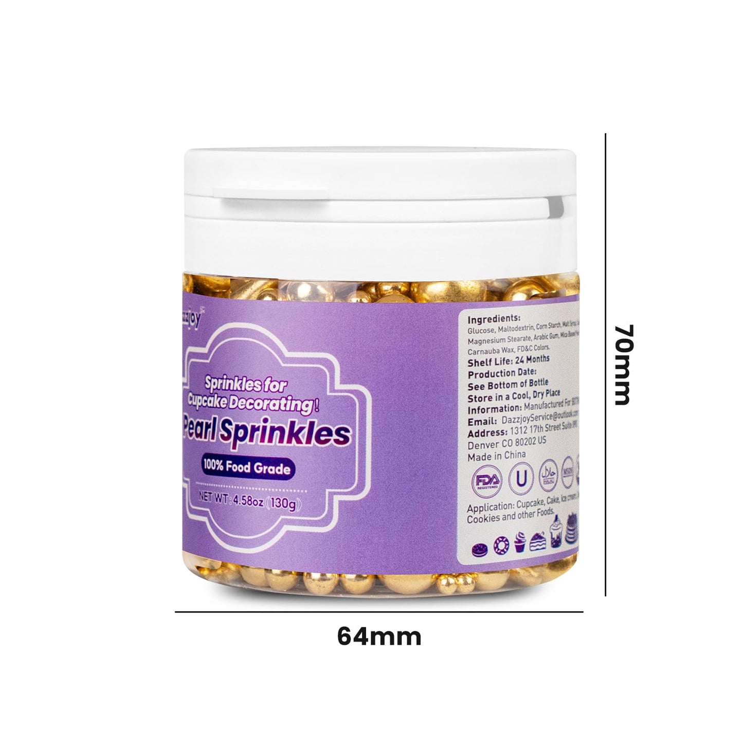 Dazzjoy Gold Pearl Rods Sprinkles, 130G/4.58Oz, Mix Size, Gold Sprinkles For Cupcake Decorating, Cupcake Toppers, Cake Decoratio