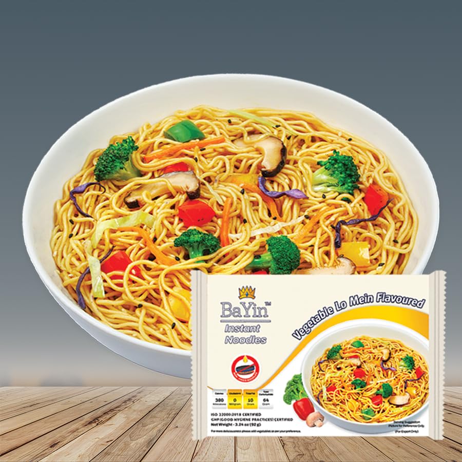 Bayin Instant Noodles, Vegetable Lo Mein Flavor, Non Fried Noodles, Dry, 3.42 Oz (92G) (Pack Of 5)
