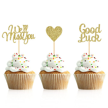 Donoter 24 Pieces We Will Miss You Cupcake Toppers Good Luck Heart Cake Picks For Going Away Party Table Decorations