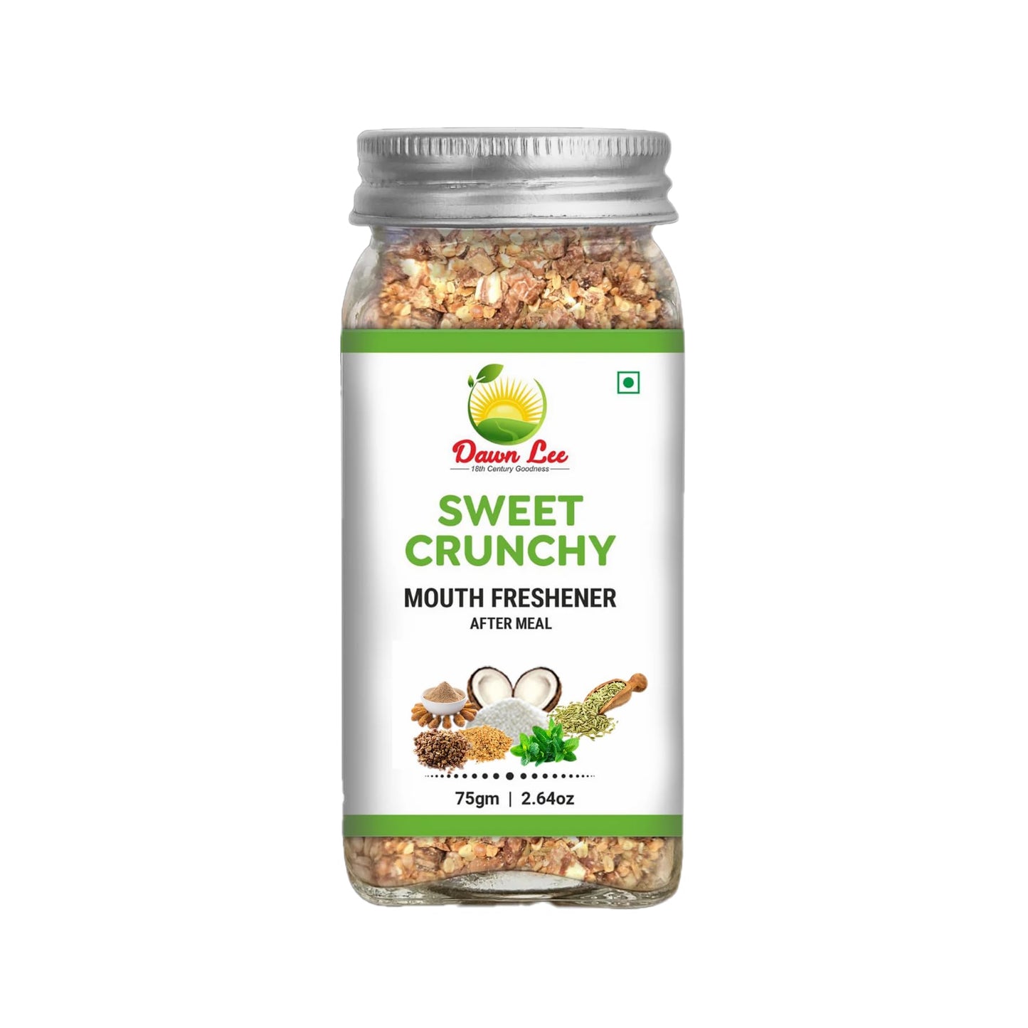 Dawn Lee Sweet Crunchy Mouth Freshener Mukhwas Digestive And Mood Enhancer Low-Calorie Fat   From Spicy Food Induced Stomach Irritation- 75 Gram