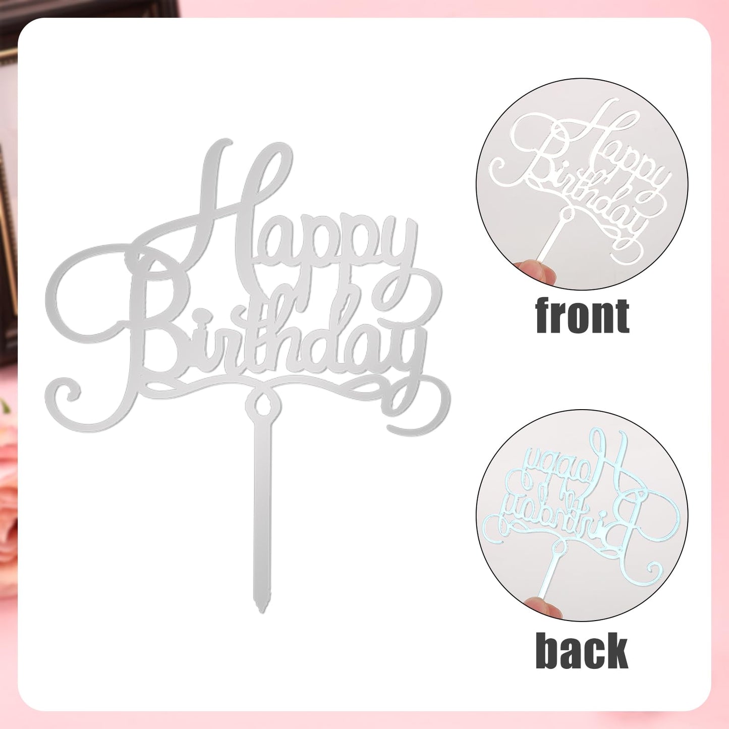 PEUTIER 31pcs Disco Ball Cupcake Toppers, Silver, Includes Happy Birthday Sign, for 70s Disco Theme Party, Model 04109