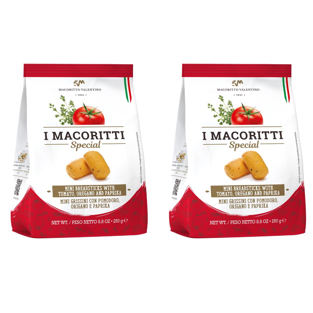 I Macoritti Special Breadsticks with Tomato | Dip & Bread Sticks Snacks - Oregano and Paprika, Made in Italy, Authentic Italian 