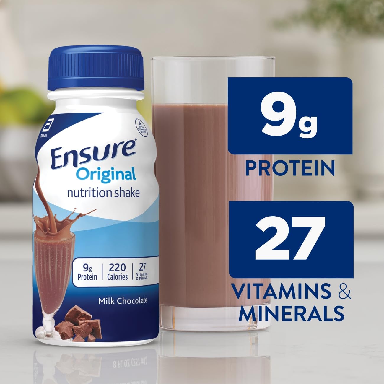 Ensure Original Milk Chocolate Nutrition Shake | Small Meal Replacement Shake | Ready To Drink | 9g Protein, 27 Vitamins and Min