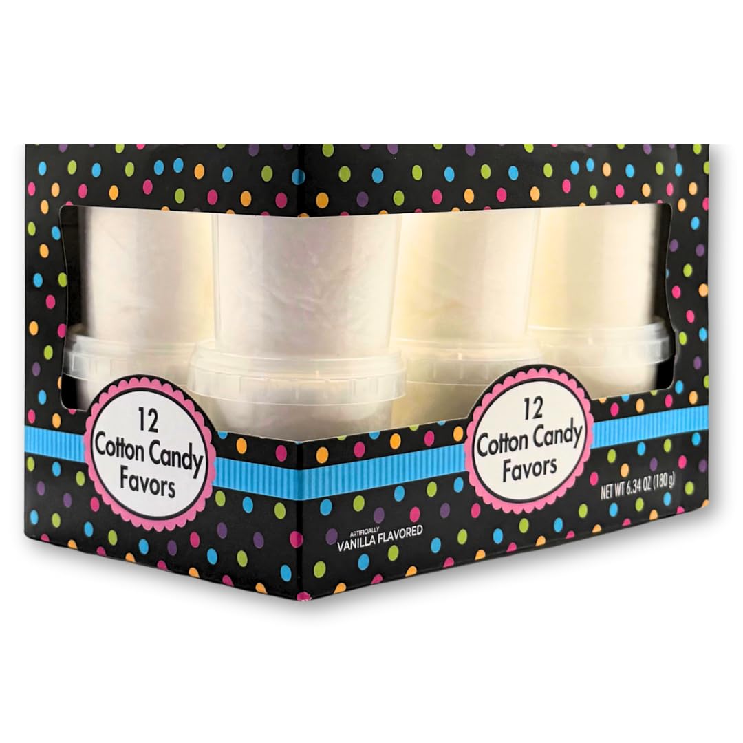 Alberts Cotton Candy – 12 Pack – White Fluffy Sweet Treat – Resealable Tubs – Perfect For Parties & Events (Vanilla)