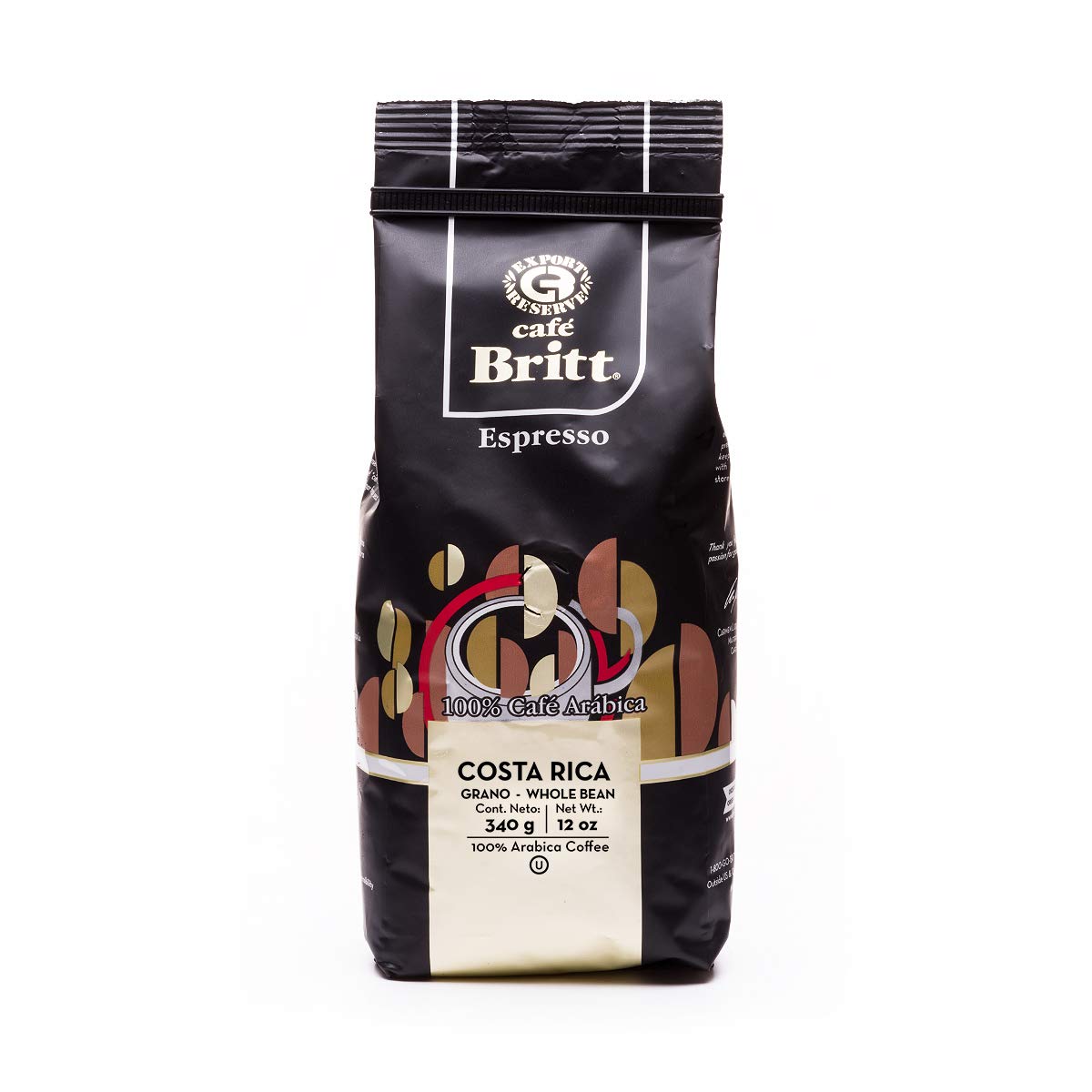 Cafe Britt Costa Rican Espresso Coffee - Whole Bean, Dark Roast, 12 oz. (3-Pack) - Kosher, Gluten Free, Arabica Coffee