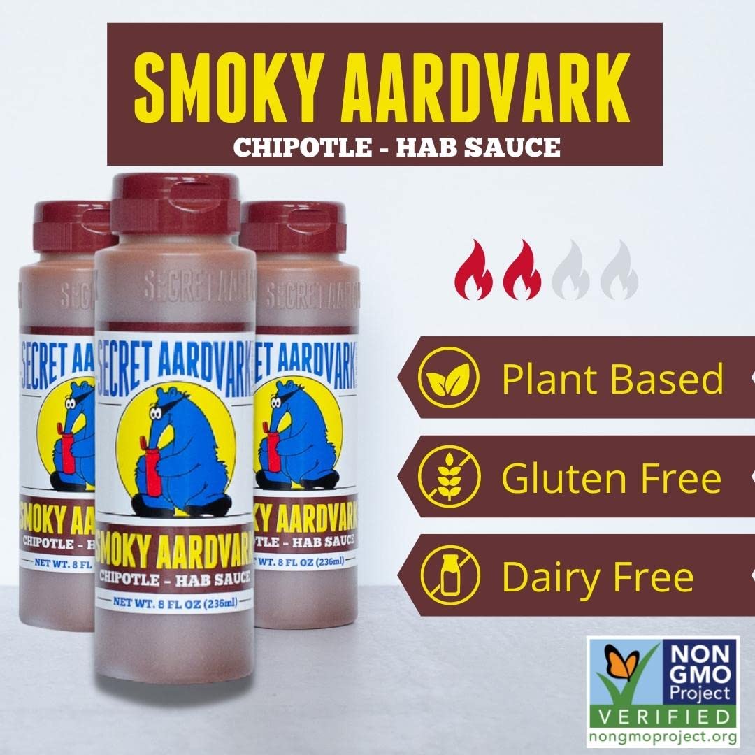 Secret Aardvark Hot Sauce Variety Pack - Smokey Chipotle, Reaper, Red Scorpion, And Habanero Hot Sauce, Low Carb, Hot Sauce & Marinade Gift Set - 8 Fl Oz 4 Pack