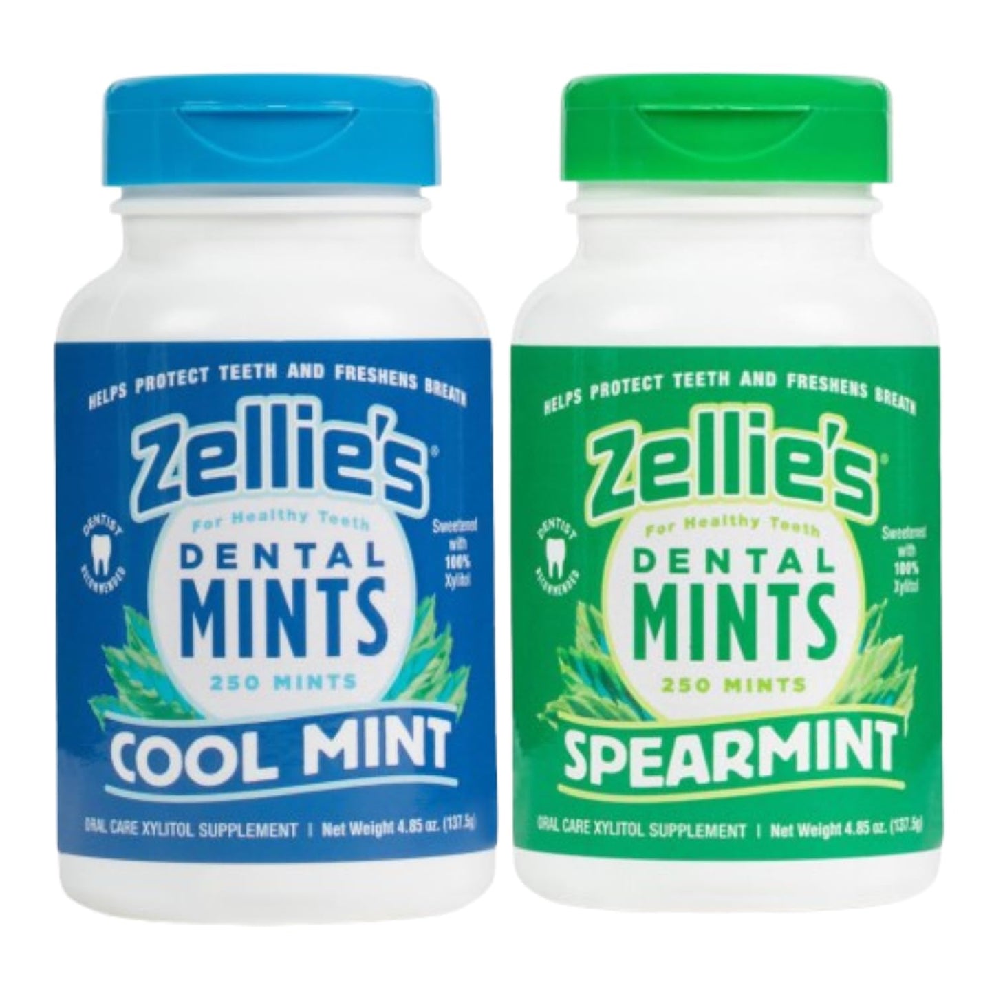 Zellie'S | 100% Xylitol Sugar Free Breath Mints Combo Pack | Includes (1) Cool Mint Breath Mints 250 Count & (1) Spearmint Breat