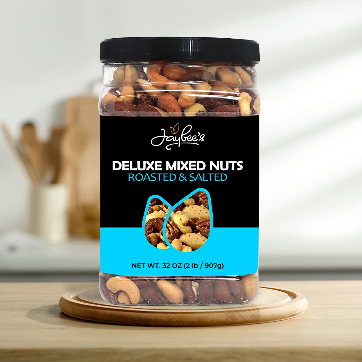 Mixed Nuts Deluxe - Roasted & Salted | 32 oz Reusable Container | Healthy Gourmet Variety Snack Mix with Cashews, Almonds, Brazi