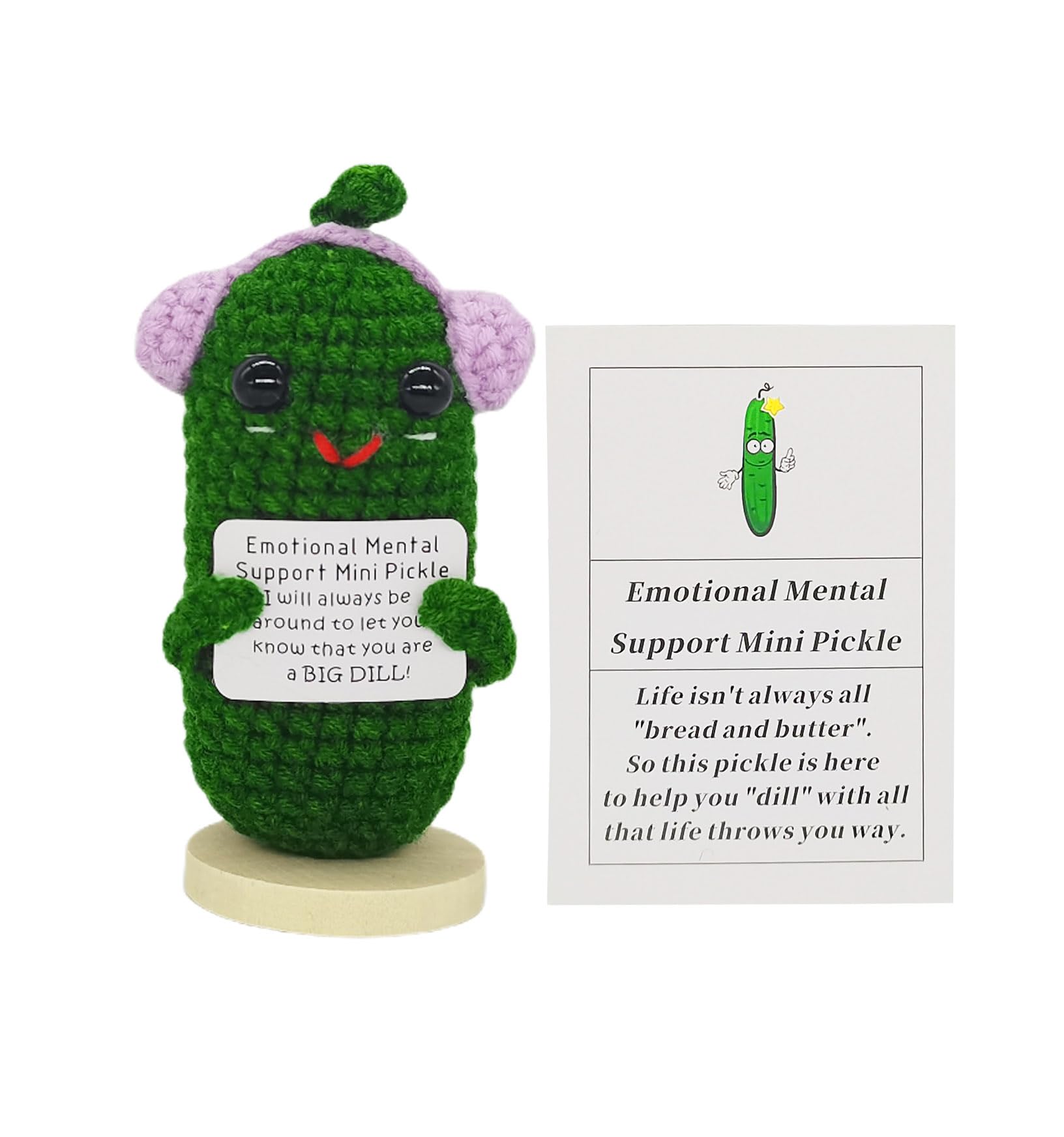 KALAWALK Funny Crochet Pickles with Affirmation Cards - Green Novelty Gift for Good Luck and Party Decorations