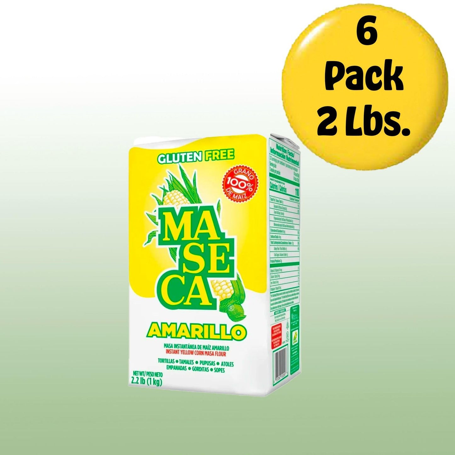 Maseca Amarillo Gluten Free Harina De Maiz (Corn Flour) 2 Lbs Bag 6 Pack