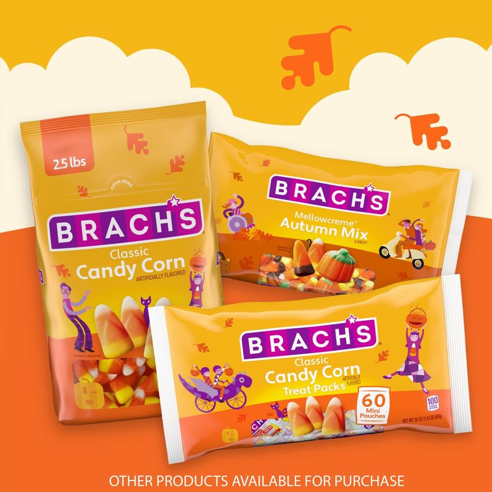 Brachs Candy Corn Trick or Treat Packs, 60 Mini Pouches, 30 Ounce, Teal