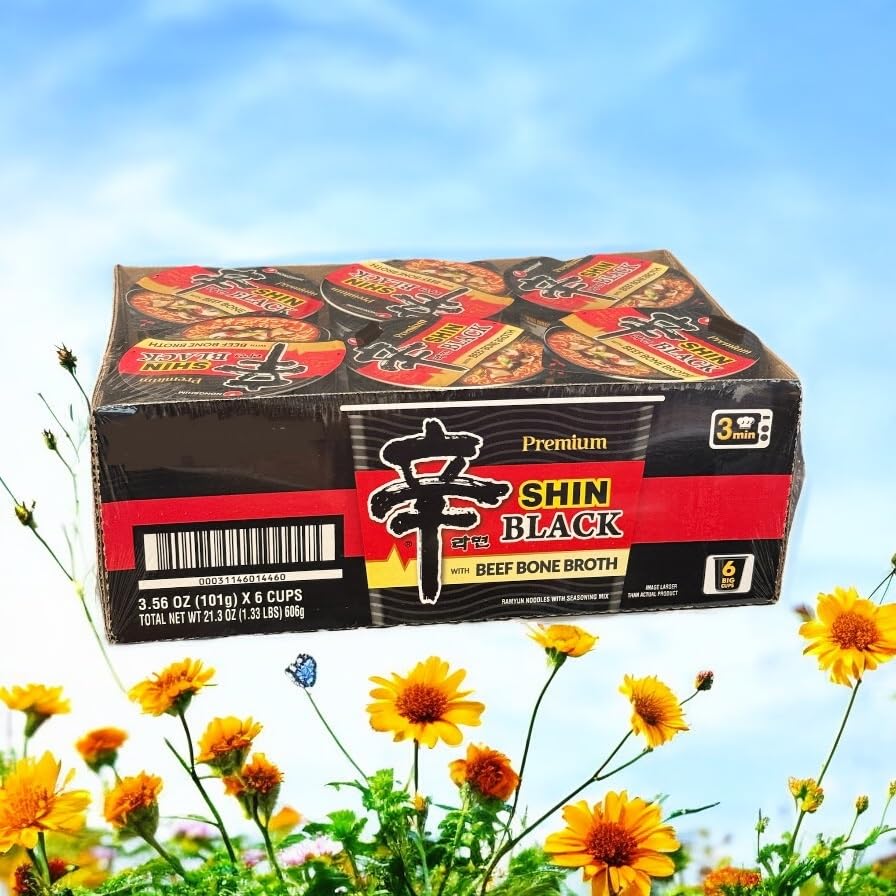 Case Set - Black Shin Korean Ramen Instant Noodles - 6 Ly Mi Han Quoc Black Shin - 3.56 Oz Per Cup X 6 Cups Per Order - Made In