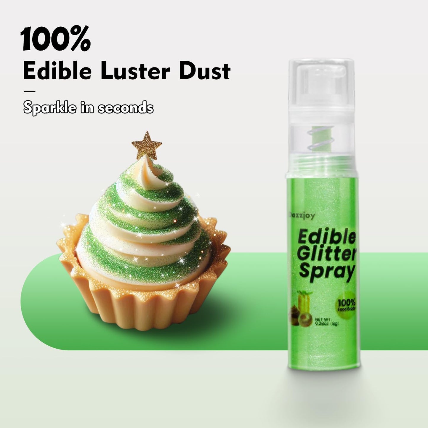 Dazzjoy Green Edible Glitter Spray, Food Grade Shimmer for Drinks, Cupcakes, 8g