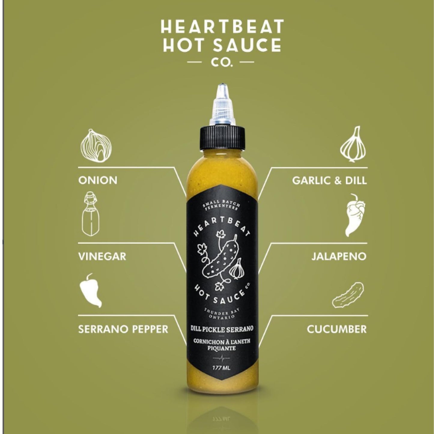 Heartbeat Hot Sauce Co. - Dill Pickle Serrano Hot Sauce, 6 Oz. - Small Batch & Handmade, Vegan, Gluten Free, Preservative Free